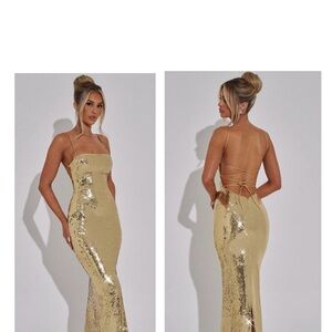 Glamorous Gold Backless Sequin Dress